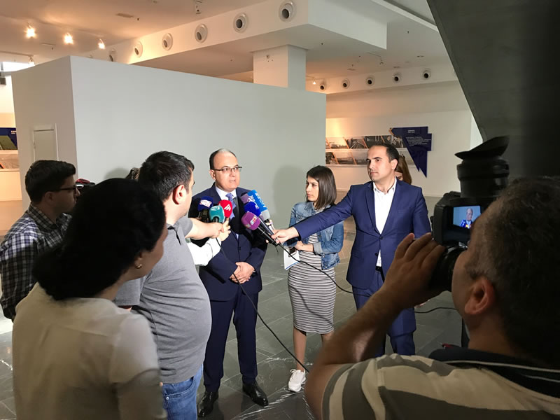 BSTDB President Delikanli is answering questions from media on Bank's activities in Azerbaijan.