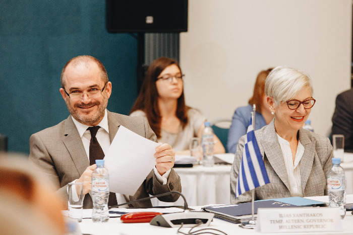 <p>BSTDB Head of Delegation for Greece Ilias Xanthakos and Alternate Director Margarita Antoniou at the Annual Meeting</p>