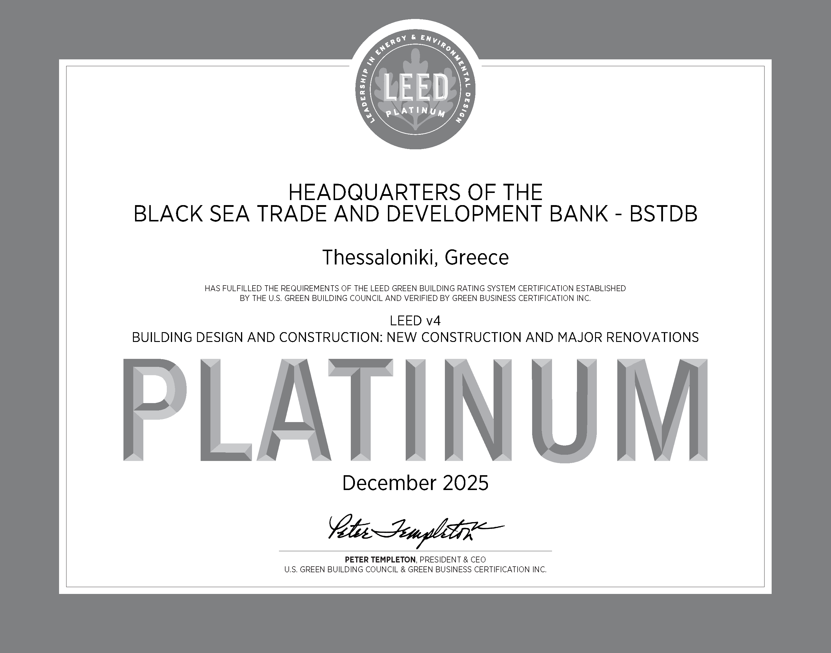 BSTDB Headquarters Earns LEED Platinum Certification