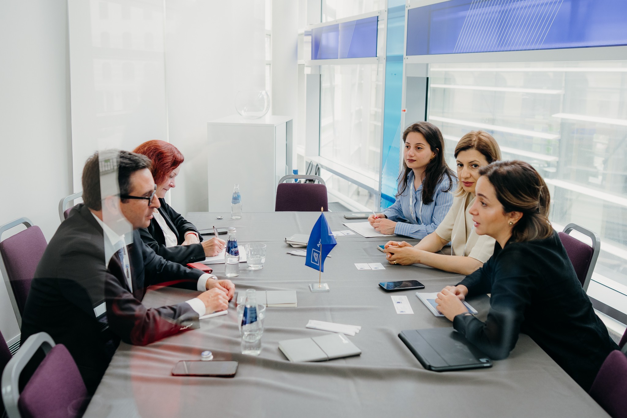 BSTDB representatives meet with counterparts from a partner institution during a bilateral meeting on the sidelines of the EBRD 2026 Annual Meeting and Business Forum in Riga, Latvia