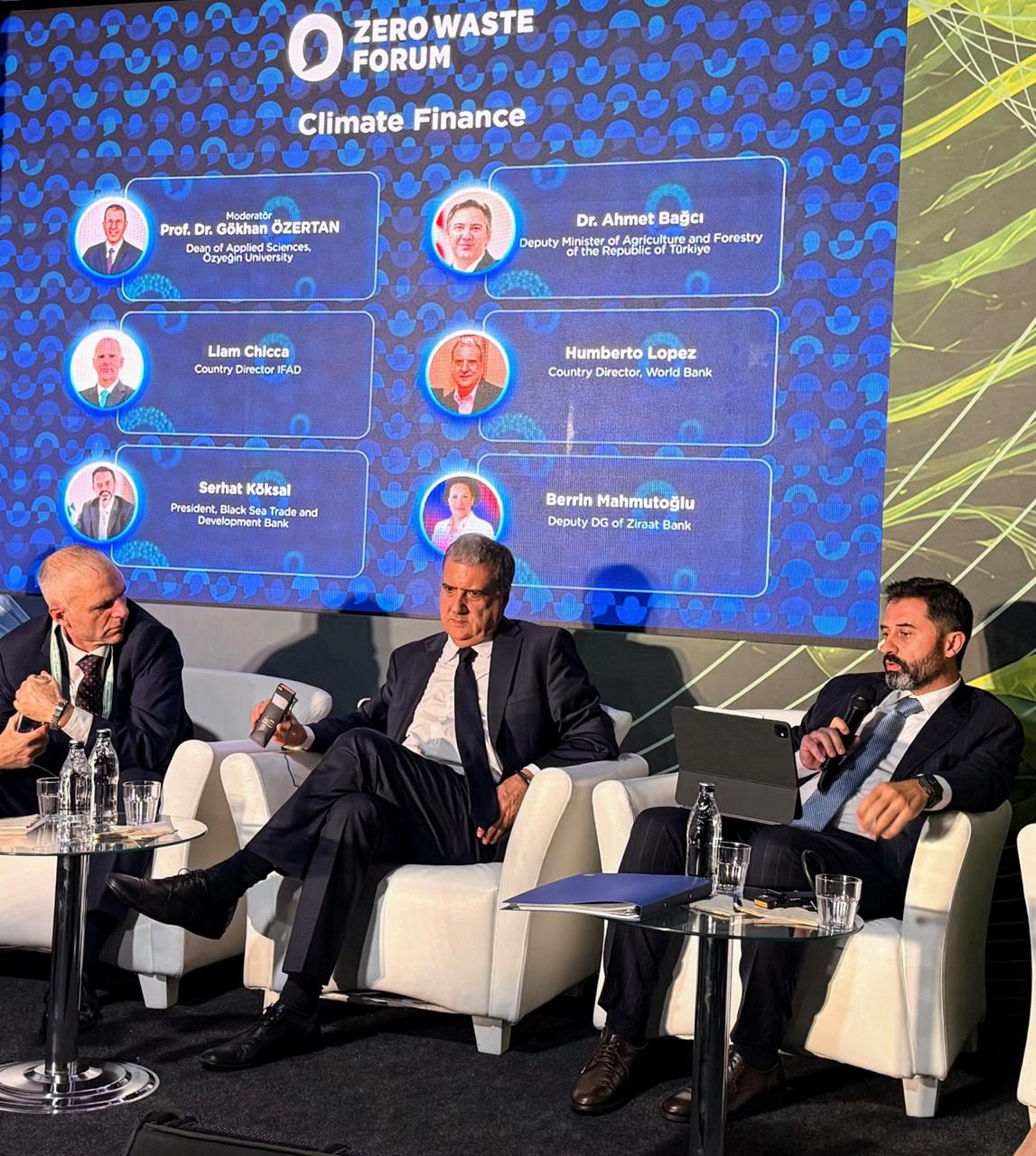 BSTDB President Serhat Köksal speaks during the Climate Finance panel at the Zero Waste Forum, seated alongside fellow panelists.