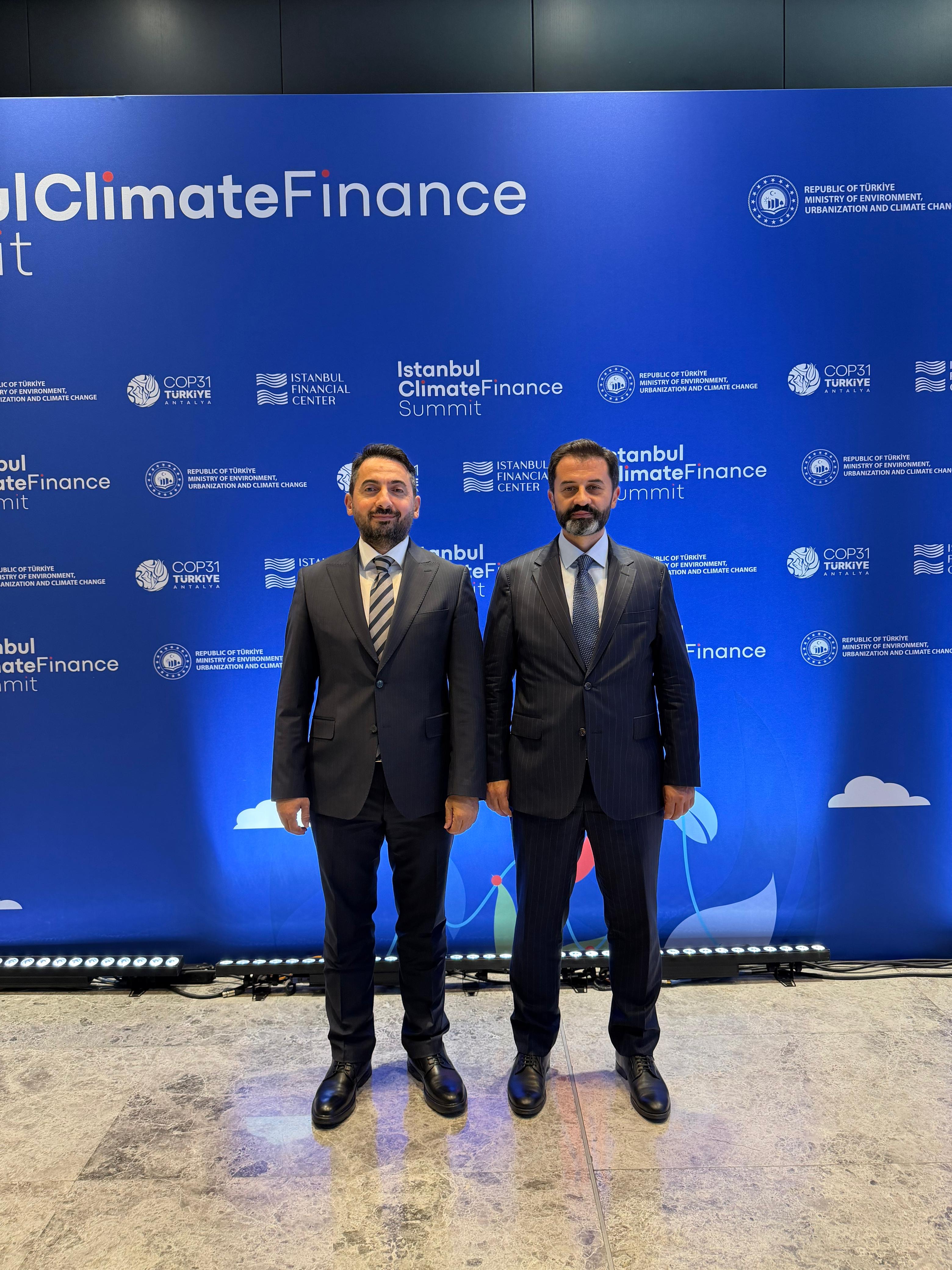 BSTDB delegation standing in front of the Istanbul Climate Finance Summit backdrop in Istanbul.
