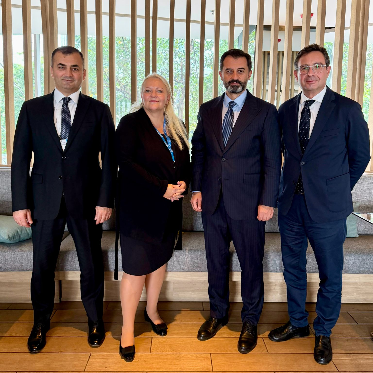 BSTDB delegation with OeEB CEO Sabine Gaber posing for a group photograph during the 2026 World Bank Group–IMF Annual Meetings in Bangkok.